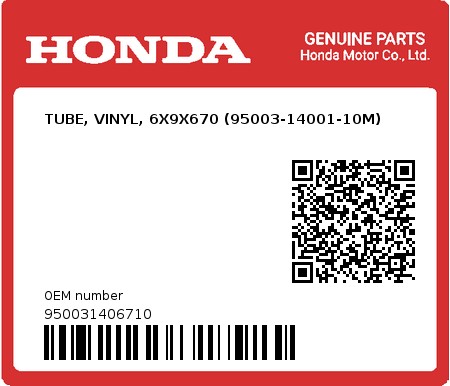 Product image: Honda - 950031406710 - TUBE, VINYL, 6X9X670 (95003-14001-10M)  0