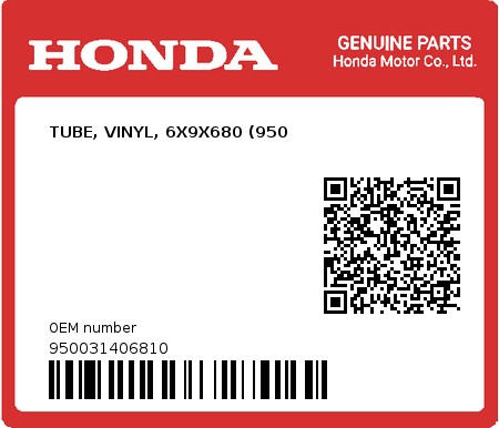 Product image: Honda - 950031406810 - TUBE, VINYL, 6X9X680 (950  0