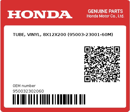 Product image: Honda - 950032302060 - TUBE, VINYL, 8X12X200 (95003-23001-60M)  0