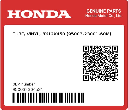 Product image: Honda - 950032304531 - TUBE, VINYL, 8X12X450 (95003-23001-60M)  0