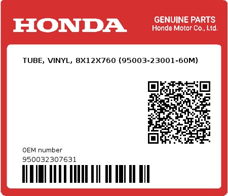 Product image: Honda - 950032307631 - TUBE, VINYL, 8X12X760 (95003-23001-60M)  0