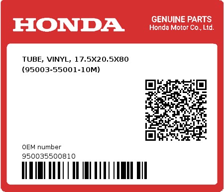 Product image: Honda - 950035500810 - TUBE, VINYL, 17.5X20.5X80 (95003-55001-10M)  0