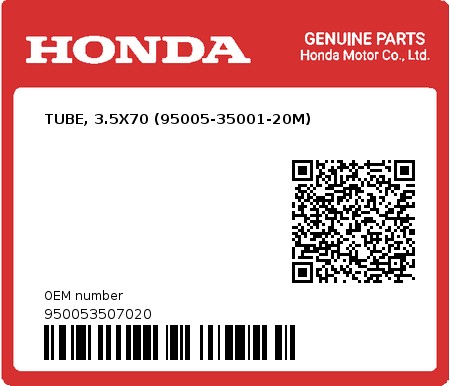 Product image: Honda - 950053507020 - TUBE, 3.5X70 (95005-35001-20M)  0