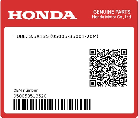 Product image: Honda - 950053513520 - TUBE, 3.5X135 (95005-35001-20M)  0