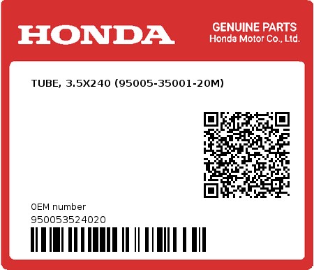 Product image: Honda - 950053524020 - TUBE, 3.5X240 (95005-35001-20M)  0