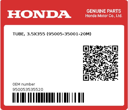 Product image: Honda - 950053535520 - TUBE, 3.5X355 (95005-35001-20M)  0