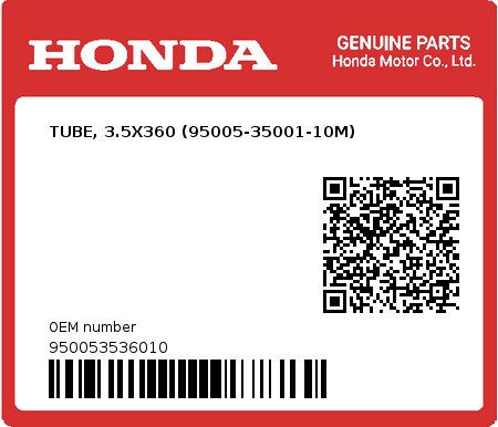 Product image: Honda - 950053536010 - TUBE, 3.5X360 (95005-35001-10M)  0
