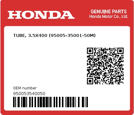 Product image: Honda - 950053540050 - TUBE, 3.5X400 (95005-35001-50M)  0