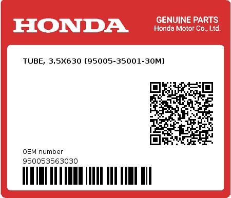 Product image: Honda - 950053563030 - TUBE, 3.5X630 (95005-35001-30M)  0