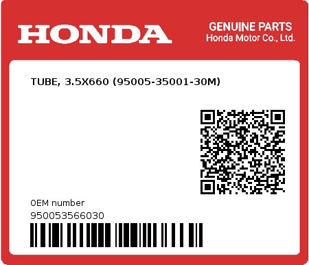 Product image: Honda - 950053566030 - TUBE, 3.5X660 (95005-35001-30M)  0