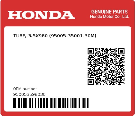 Product image: Honda - 950053598030 - TUBE, 3.5X980 (95005-35001-30M)  0