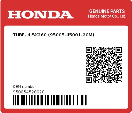 Product image: Honda - 950054526020 - TUBE, 4.5X260 (95005-45001-20M)  0