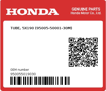Product image: Honda - 950055019030 - TUBE, 5X190 (95005-50001-30M)  0