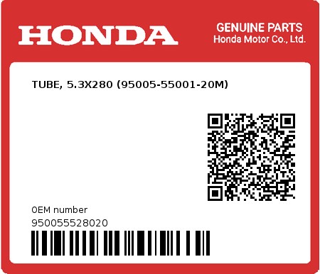 Product image: Honda - 950055528020 - TUBE, 5.3X280 (95005-55001-20M)  0