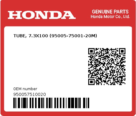 Product image: Honda - 950057510020 - TUBE, 7.3X100 (95005-75001-20M)  0