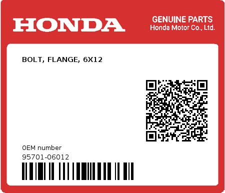 Product image: Honda - 95701-06012 - BOLT, FLANGE, 6X12  0