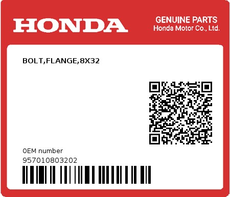 Product image: Honda - 957010803202 - BOLT,FLANGE,8X32  0