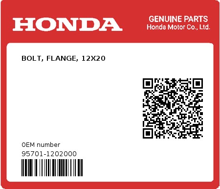 Product image: Honda - 95701-1202000 - BOLT, FLANGE, 12X20  0