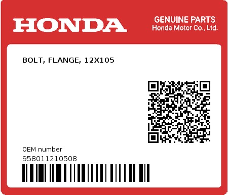 Product image: Honda - 958011210508 - BOLT, FLANGE, 12X105  0