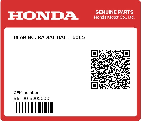 Product image: Honda - 96100-6005000 - BEARING, RADIAL BALL, 6005  0