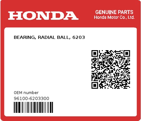 Product image: Honda - 96100-6203300 - BEARING, RADIAL BALL, 6203  0
