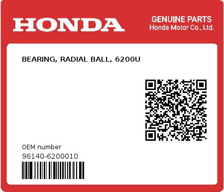 Product image: Honda - 96140-6200010 - BEARING, RADIAL BALL, 6200U  0