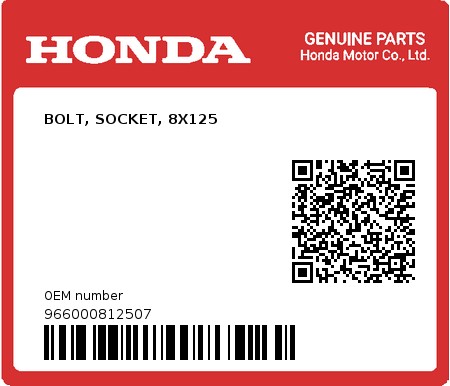 Product image: Honda - 966000812507 - BOLT, SOCKET, 8X125  0