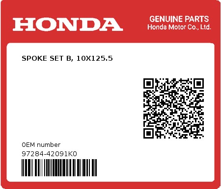 Product image: Honda - 97284-42091K0 - SPOKE SET B, 10X125.5  0