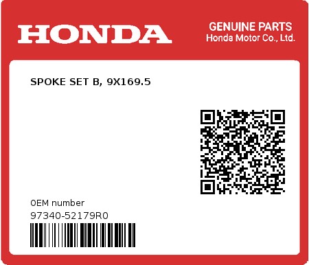 Product image: Honda - 97340-52179R0 - SPOKE SET B, 9X169.5  0