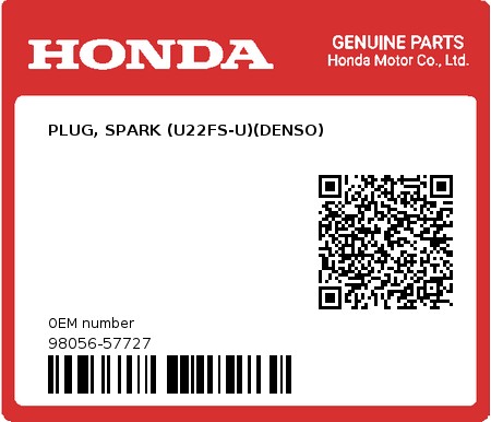 Product image: Honda - 98056-57727 - PLUG, SPARK (U22FS-U)(DENSO)  0