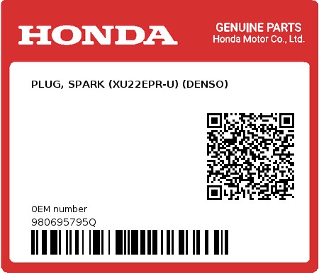 Product image: Honda - 980695795Q - PLUG, SPARK (XU22EPR-U) (DENSO)  0