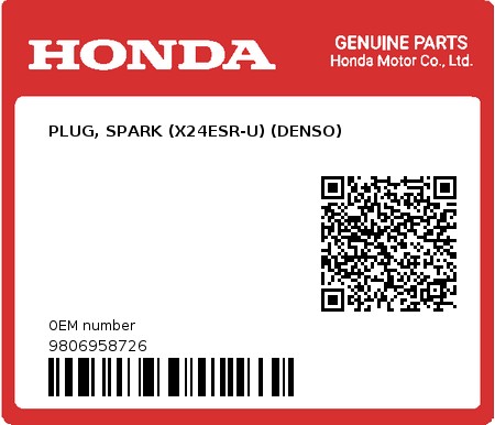 Product image: Honda - 9806958726 - PLUG, SPARK (X24ESR-U) (DENSO)  0