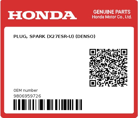 Product image: Honda - 9806959726 - PLUG, SPARK (X27ESR-U) (DENSO)  0