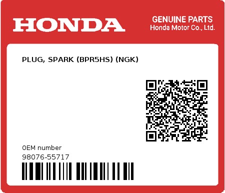 Product image: Honda - 98076-55717 - PLUG, SPARK (BPR5HS) (NGK)  0