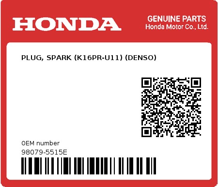 Product image: Honda - 98079-5515E - PLUG, SPARK (K16PR-U11) (DENSO)  0