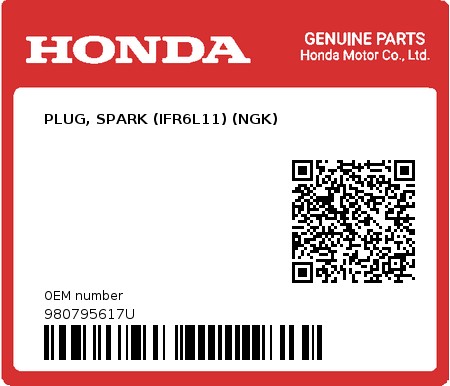 Product image: Honda - 980795617U - PLUG, SPARK (IFR6L11) (NGK)  0
