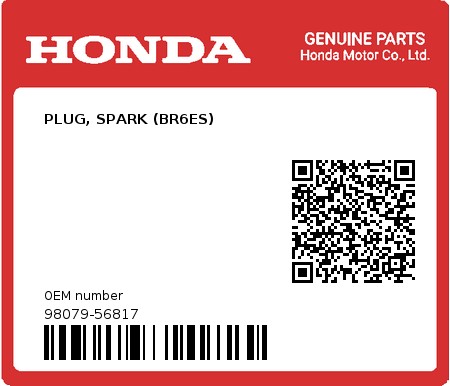 Product image: Honda - 98079-56817 - PLUG, SPARK (BR6ES)  0