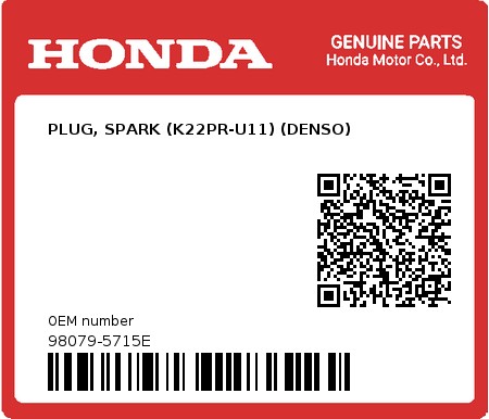 Product image: Honda - 98079-5715E - PLUG, SPARK (K22PR-U11) (DENSO)  0