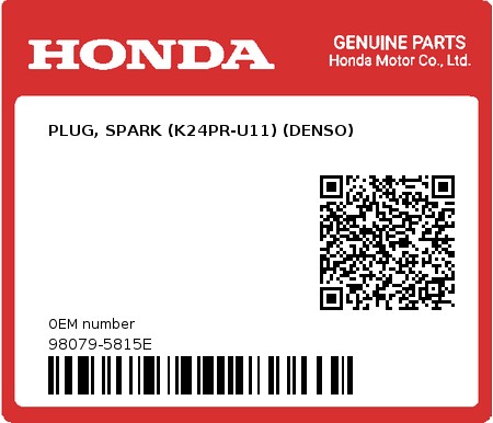 Product image: Honda - 98079-5815E - PLUG, SPARK (K24PR-U11) (DENSO)  0