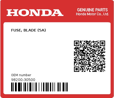 Product image: Honda - 98200-30500 - FUSE, BLADE (5A)  0