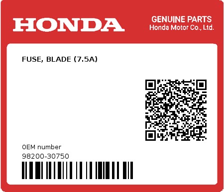 Product image: Honda - 98200-30750 - FUSE, BLADE (7.5A)  0