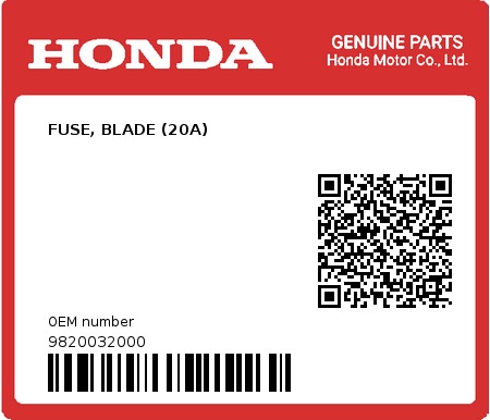 Product image: Honda - 9820032000 - FUSE, BLADE (20A)  0