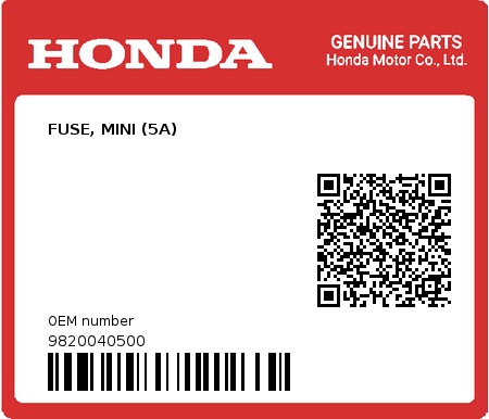 Product image: Honda - 9820040500 - FUSE, MINI (5A)  0