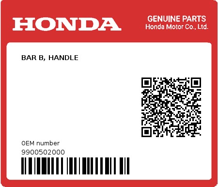 Product image: Honda - 9900502000 - BAR B, HANDLE  0