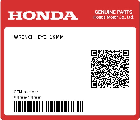 Product image: Honda - 9900619000 - WRENCH, EYE, 19MM  0