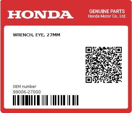 Product image: Honda - 99006-27000 - WRENCH, EYE, 27MM  0