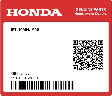 Product image: Honda - 991011160680 - JET, MAIN, #68  0