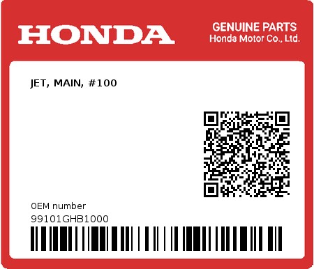 Product image: Honda - 99101GHB1000 - JET, MAIN, #100  0
