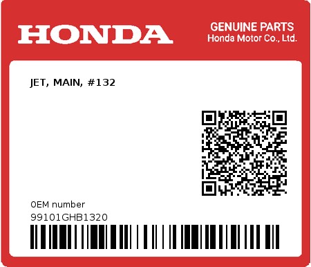 Product image: Honda - 99101GHB1320 - JET, MAIN, #132  0