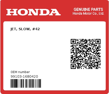 Product image: Honda - 99103-1680420 - JET, SLOW, #42  0